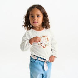 تي شيرت بطباعة حيوانات لونه وردي للفتيات الرضع.